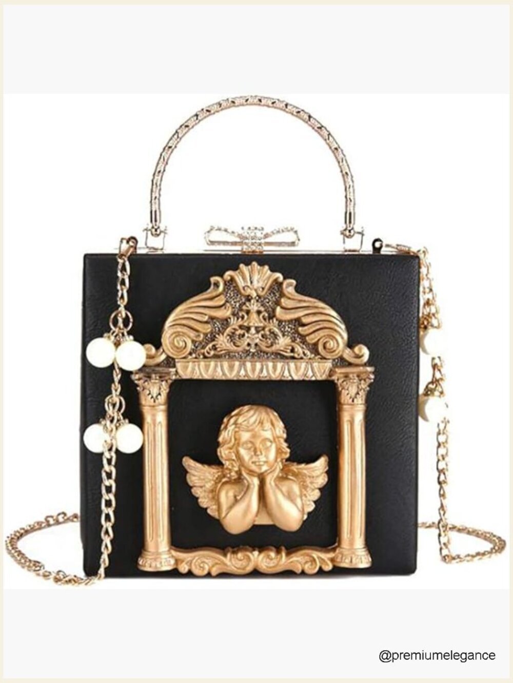 Love Angel Floral Embossed Clutch Evening Bag Crossbody Shoulder Chain Gold